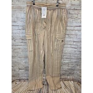 Henna Shoppe Apparel Womens Linen Striped Pants Size XXL Cargo Boutique Style